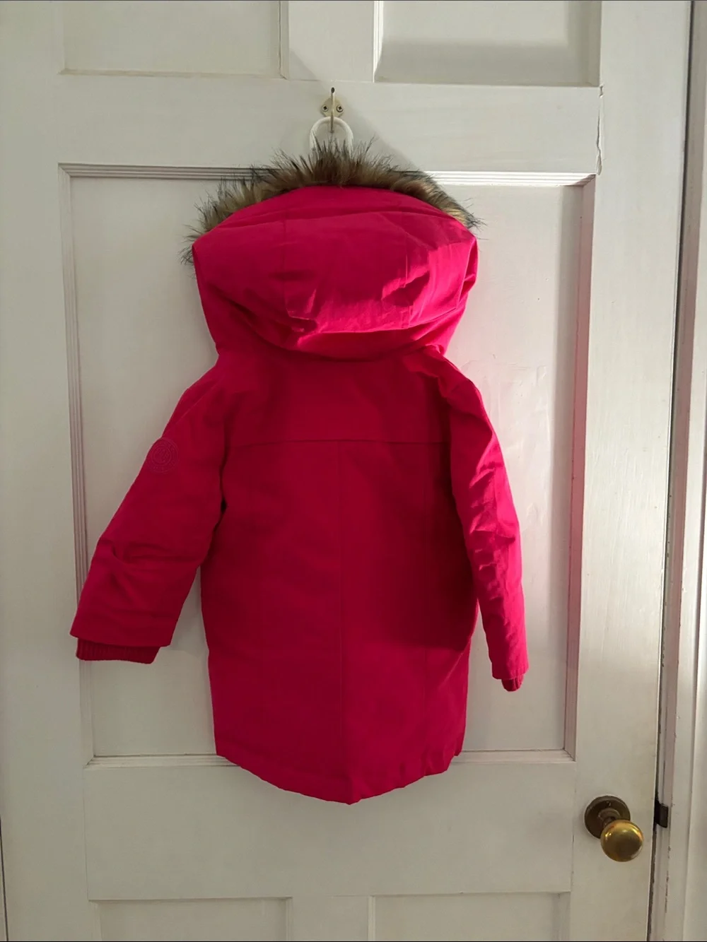 GAP Girls Bright Pink Faux-Fur Hooded Puffer Coat